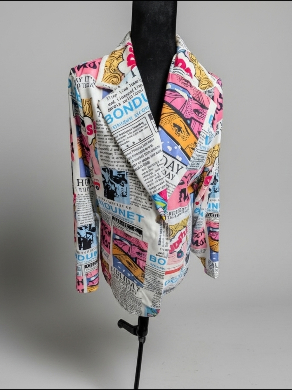 Women's Multicolor Comic Book Style Art Printed Blazer Jacket Sz L (039))